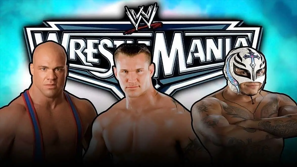 Rey Mysterio vs Randy Orton and Kurt Angle World Heavyweight Championship Wrestle Mania 2006