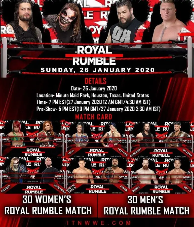 Royal Rumble 2020 Match Card