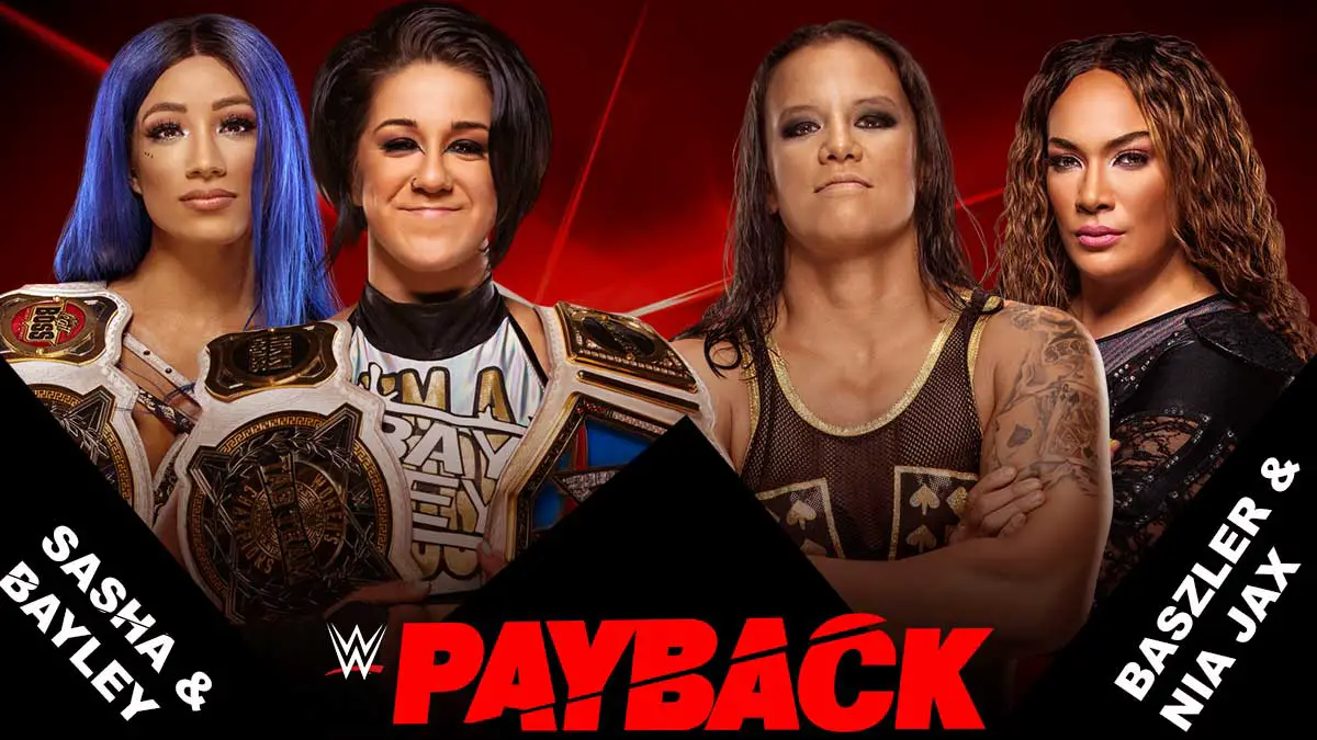 Sasha Banks & Bayley vs Nia Jax & shayna baszler Raw Women's Tag Team Championship wwe payback 2020