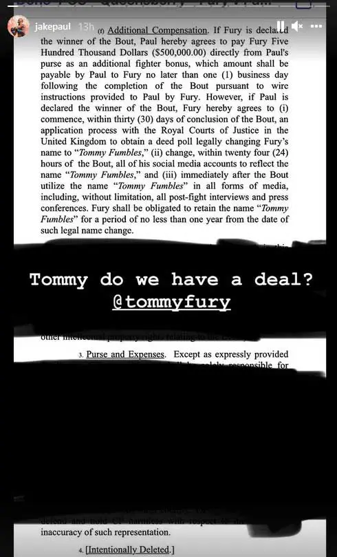 Jake Paul vs Tommy Fury Contract