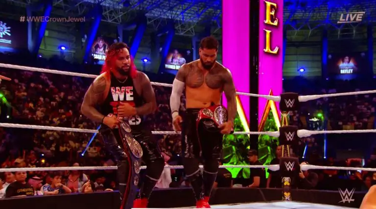 The Usos Defeat Brutes to Retain the Tag Titles at WWE Crown Jewel