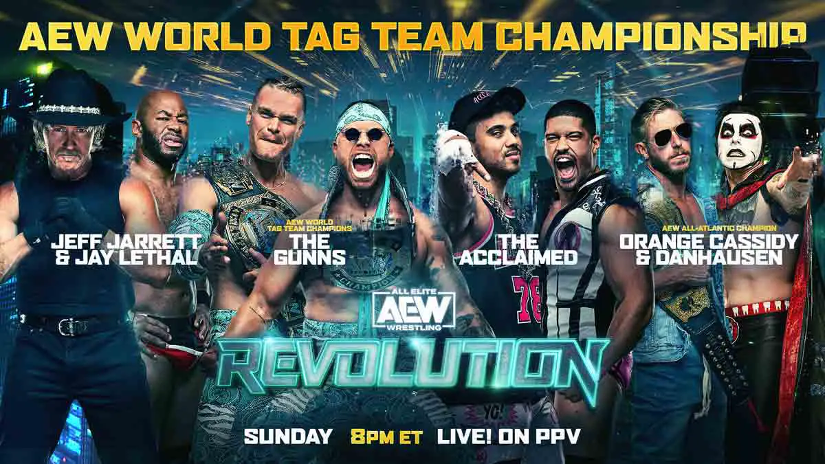 Acclaimed vs Gunns vs Jarrett & Lethal vs Cassidy & Danhausen AEW Tag Team Championship Revolution 2023