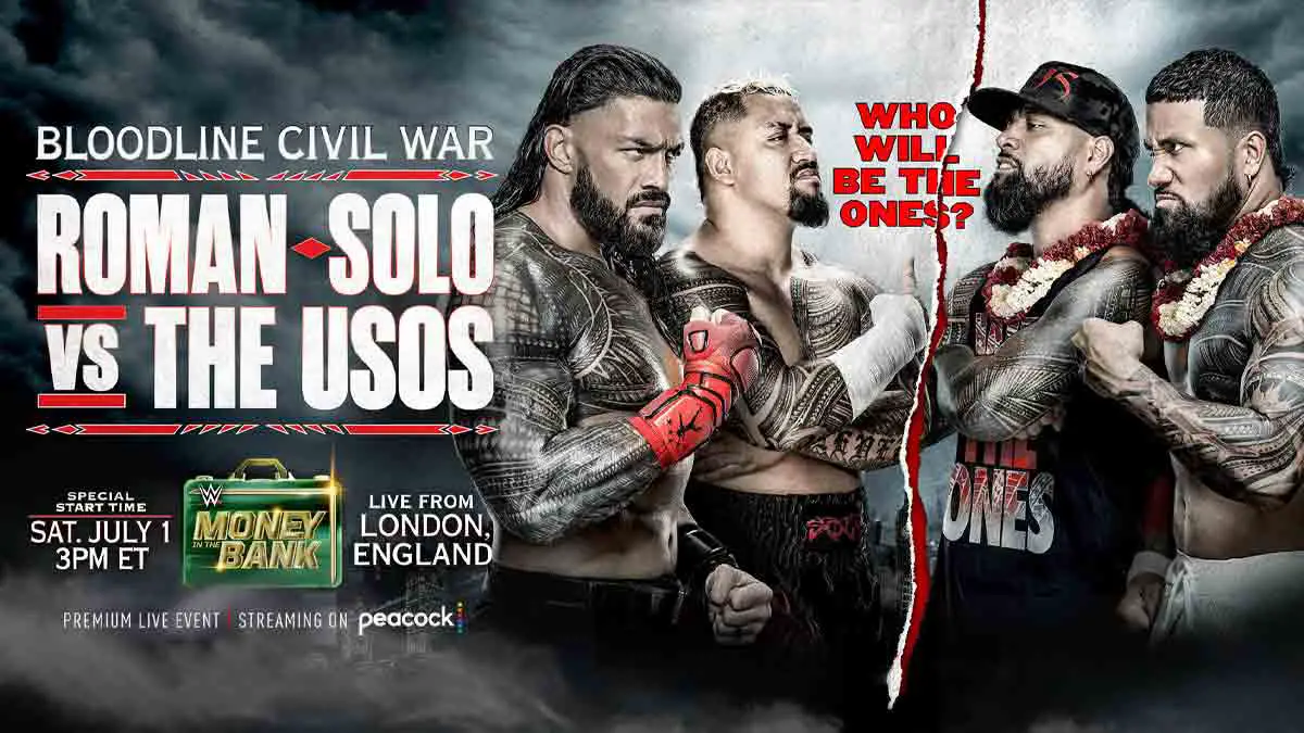 Roman Reigns & Solo Sikoa vs The Usos WWE Money in the Bank 2023