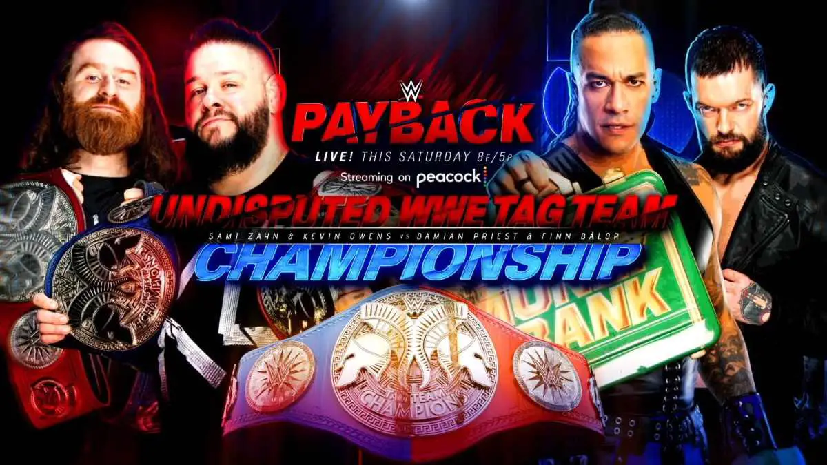 Kevin Owens and Sami Zayn vs The Judgement Day Undiputed Tag team title match WWE Payback 2023 PLE