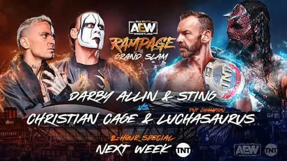 Darby Allin and Sting vs Christian Cage and Luchasaurus 