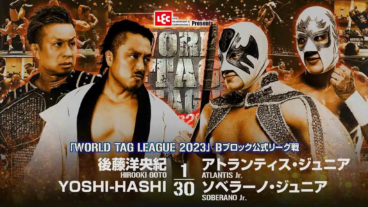 Bishamon vs Soberano Jr. & Atalantis Jr. NJPW World Tag League 2023 Night 8